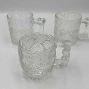 McDonald's The Flintstones Glass‎ Mugs Set of 3 Clear 1993 Rocky Road RocDonalds